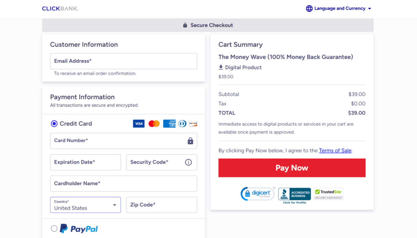 The Money Wave Checkout Page